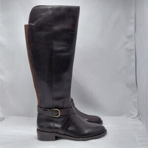 INC Fadora Brown Leather Riding Boots Womens 6M Knee High Zip Equestrian Western